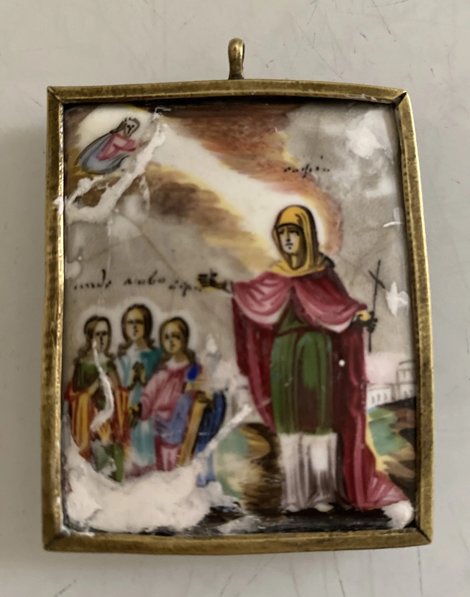 “Holy Martyrs Faith, Hope, Charity and their mother Sophia”. During restoration: applying filler to areas of enamel loss.