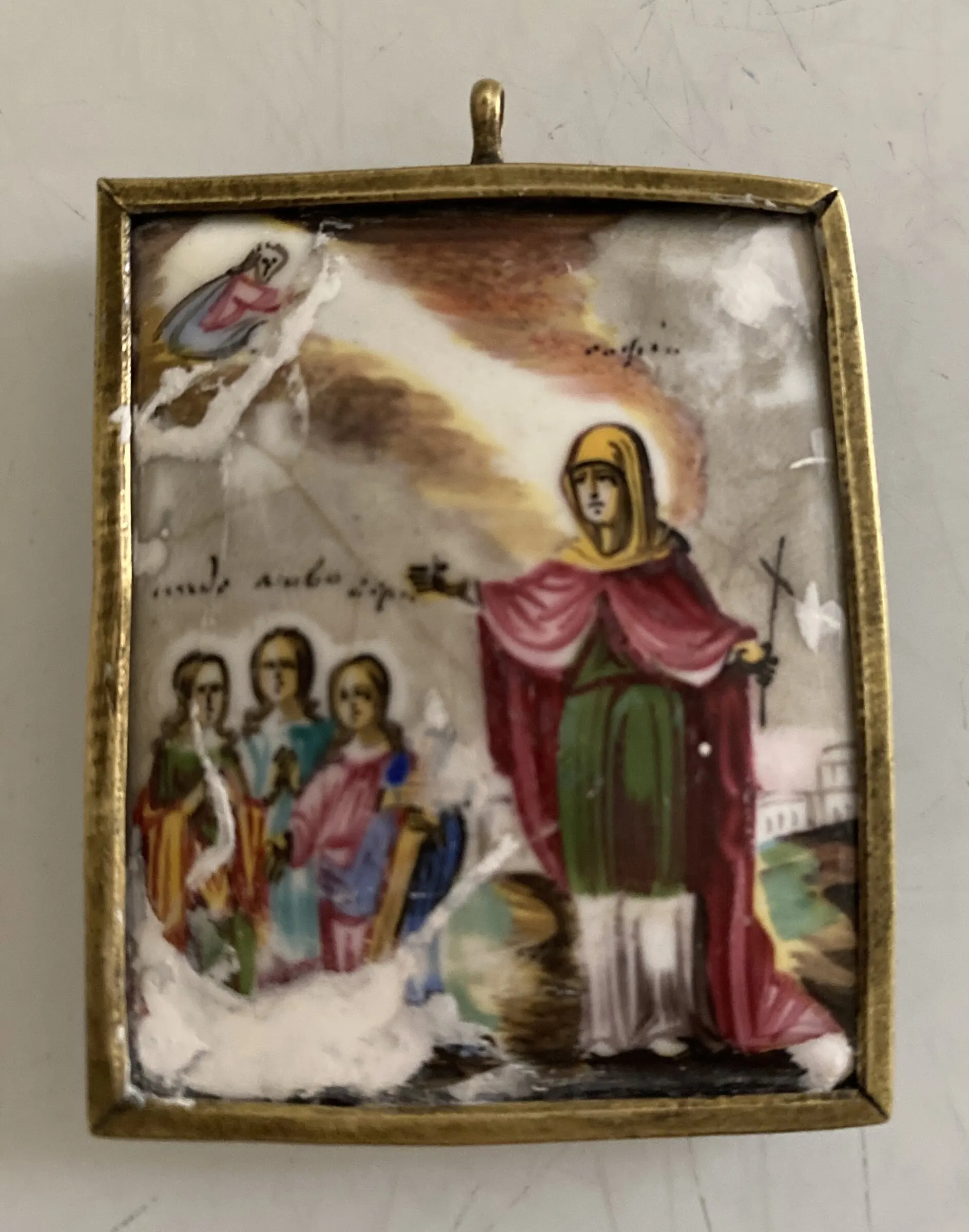 “Holy Martyrs Faith, Hope, Charity and their mother Sophia”. During restoration: applying filler to areas of enamel loss.