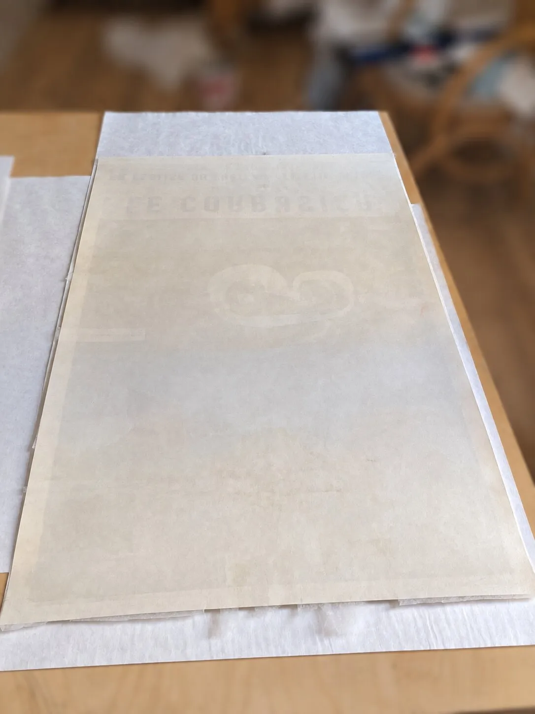 After restoration and pressing. Reverse of the sheet at an angle.
