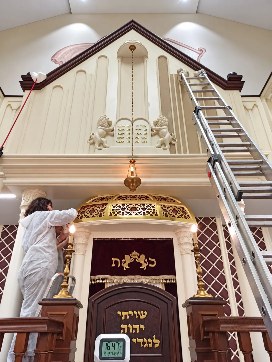 Restoration of the decorative finishes in progress.