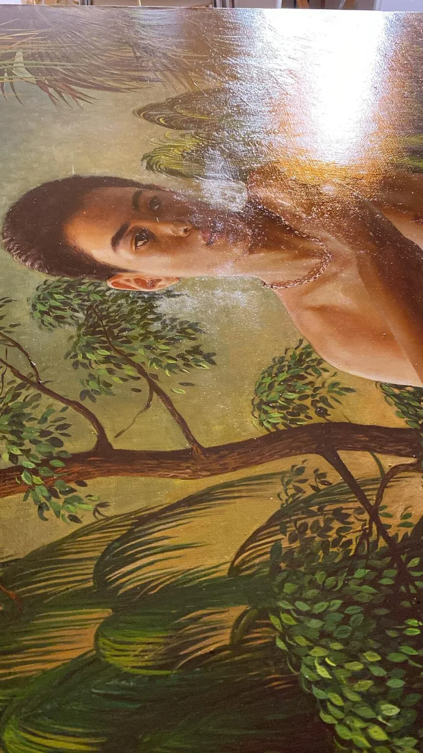 Detail with the male figure. Surface condition under directional light.